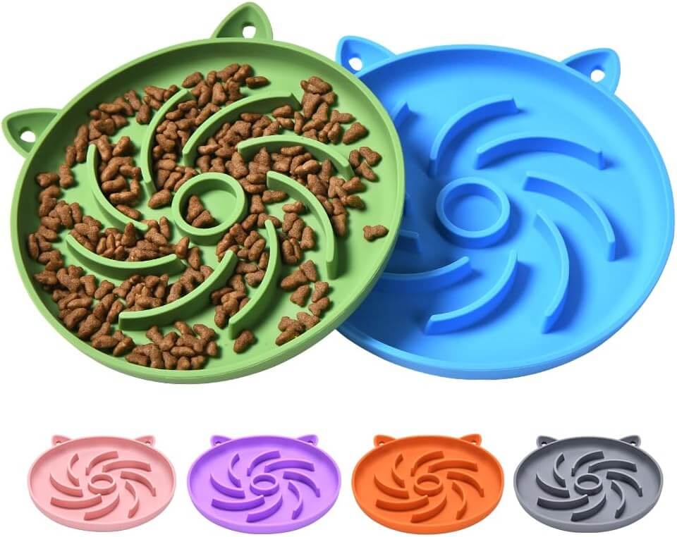 2-Pack Silicone Slow Feeder Cat Bowl - flower vortex design